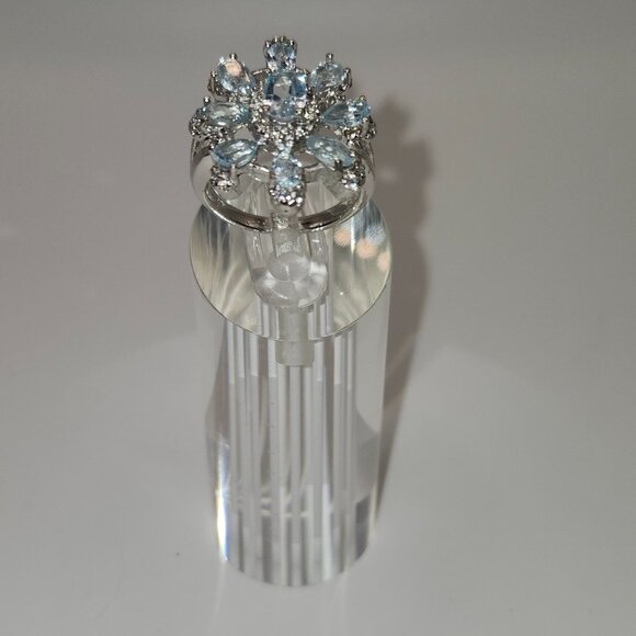.925 Sterling Silver Snowflake Blue Topaz & Cubic Zirconia Ring Sz 6 Value $630 - Picture 4 of 7